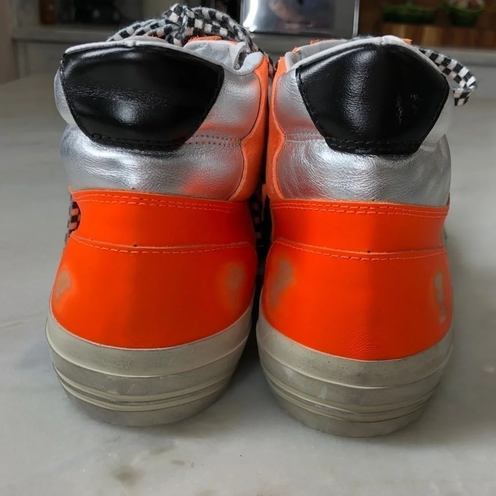 Women’s High-Top Sneakers in Bright Orange with Silver Accent